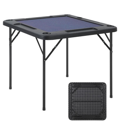 35.5 inch 4‑Player Square Folding Mahjong Table Portable Multi‑Game Desk  Felt Surface with Cup Holders and Chip Trays for Mahjong Poker Dominoes Puzzles