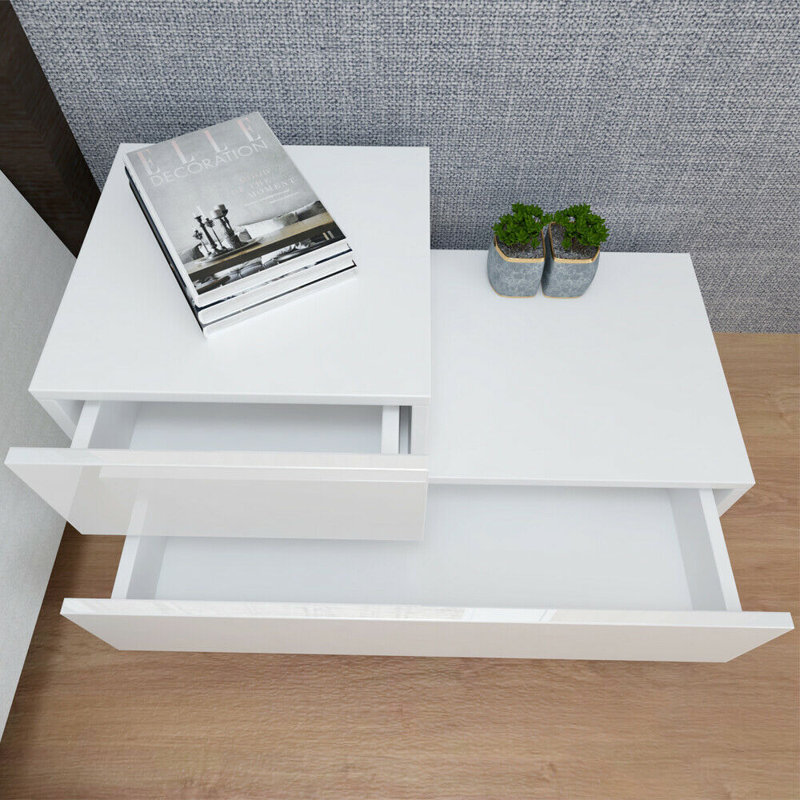 Table de chevet 2 tiroirs Pearlotta, Blanc