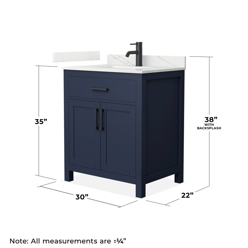 Beckett 30" Freestanding Single Bathroom Vanity with Quartz Top, Giotto Quartz, Dark Blue, Matte Black