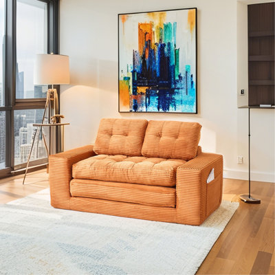 Loveseat Sofa Bed With Memory Foam & Steel Frame - No Assembly, Convertible 2-In-1 Design, Corduroy Fabric - Compact Couch For Small Spaces, Apartments, Home Office & Bedroom