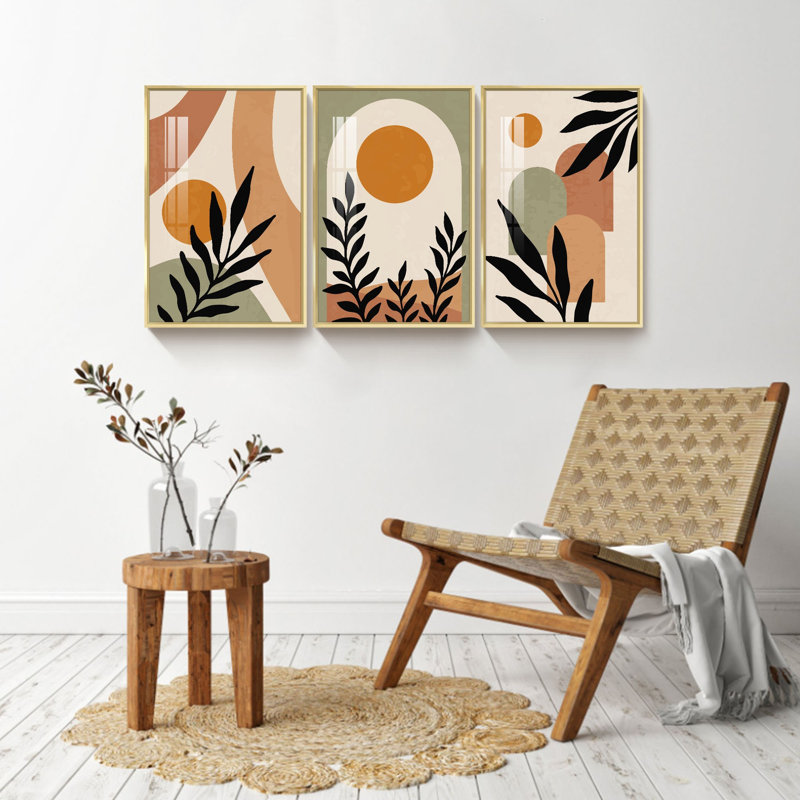 " Boho Artwork " 3 - Pieces, 16" H x 36" W x 1" D, Gold