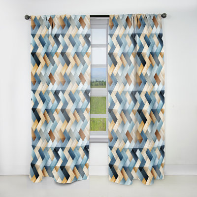 Nordic Blue And White Stripes Tessellations - Abstract Curtain - Velvet Room Darkening - 1 Panel