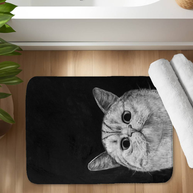 Watching cat Bath Mat with Non-Slip Backing - Quick Dry Memory Foam Bathroom Rug - Absorbent - Modern Plush Spa-Style - Machine Washable