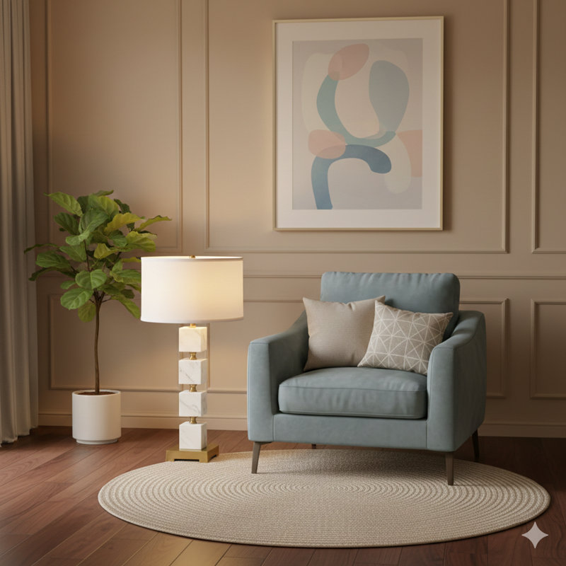 Lampe de table cubique en marbre blanc D16 x 26,5 po avec base et corps dorés (assemblage de l'abat-jour requis)