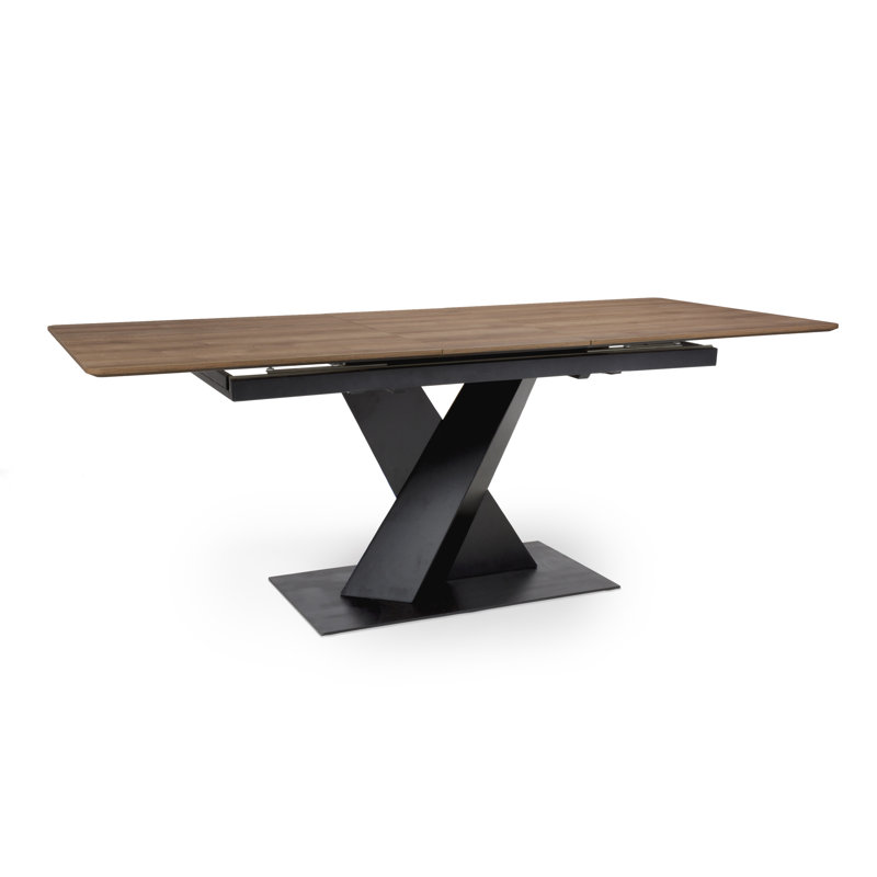 Annetraud Extendable Metal Base Dining Table, Light Walnut