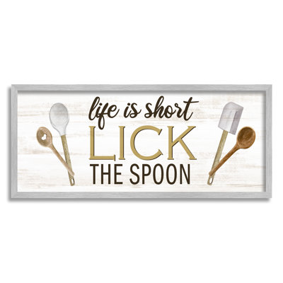 Stupell Industries Bb-010-framed Lick The Spoon Kitchen Framed On Wood By Kim Allen Print In Farmhouse Gray Framed Giclee