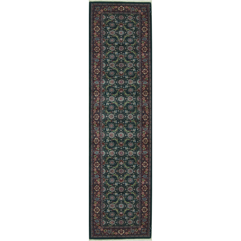 Hand-Knotted High-Quality Green and Red Runner