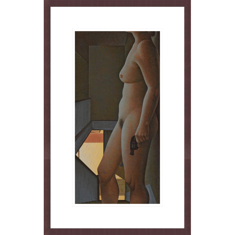 « Femme au revolver » d'Alex Colville – Reproduction giclée encadrée, H 21,75 po x l 13,63 po