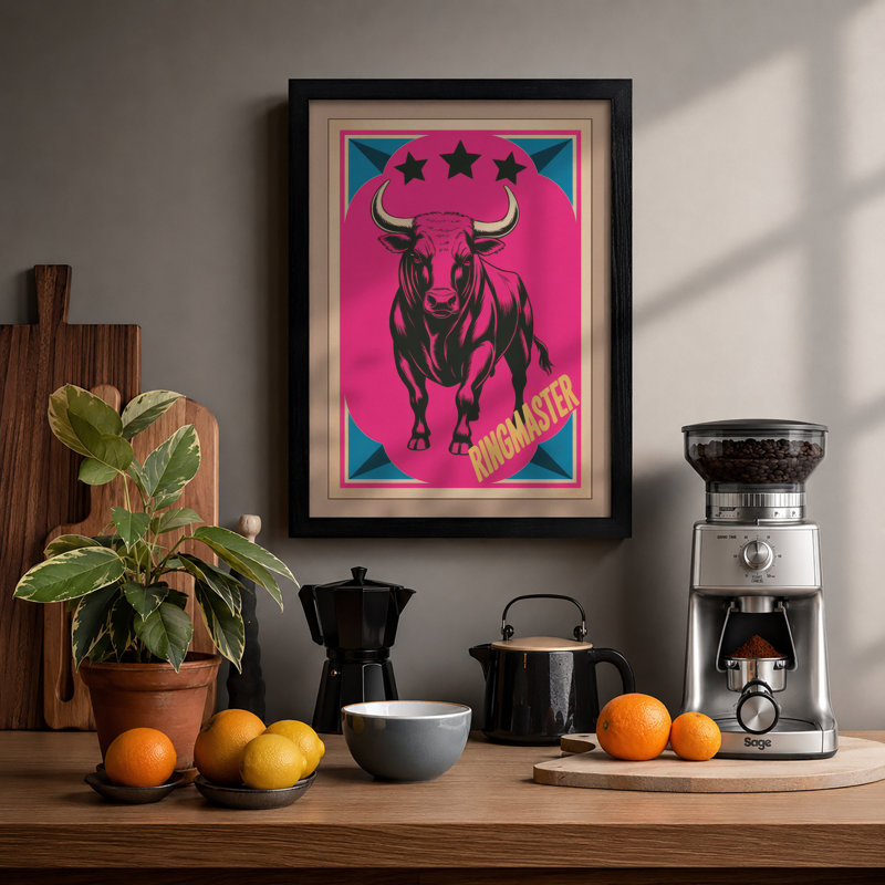 Bull Master Retro - Framed Print, A1 - 84.1 x 59.4 cm, Black