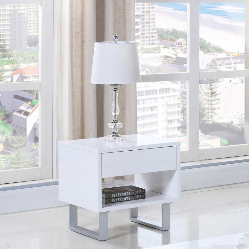 Table basse 1 tiroir haute brillance blanche