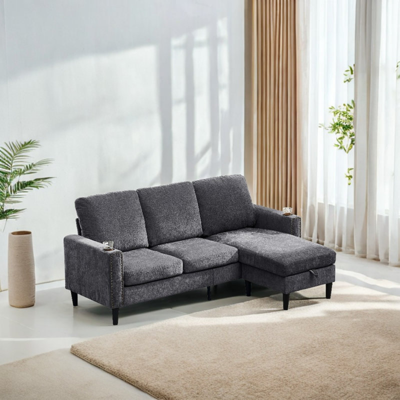 Canapé modulaire en L à 3 places en chenille avec canapé et rangement Modern Modern Design Chenille, Gris