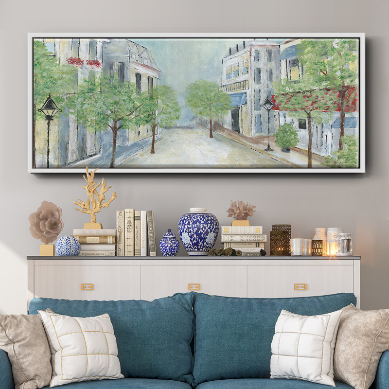 Springtime Stroll- Framed Canvas, H 20 po x l 50 po