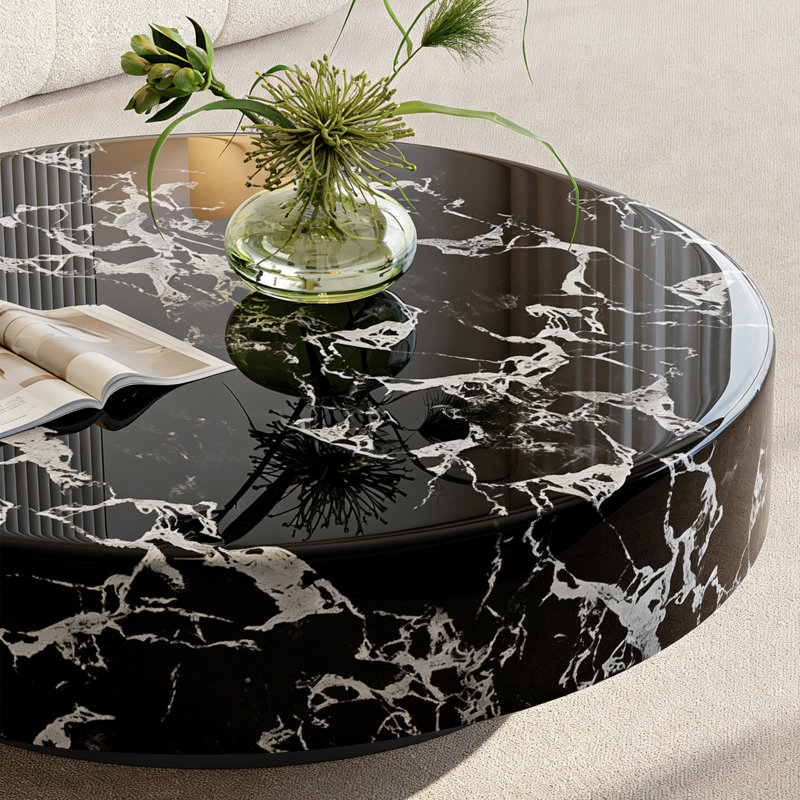 Table basse Arnette, H 13,8 po x L 47,2 po x l 47,2 po, Blanc/Noir