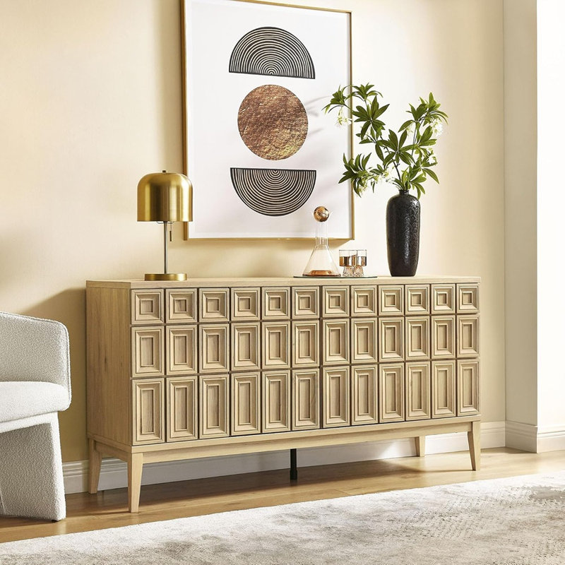 Buffet rétro moderne avec rangement, hickory