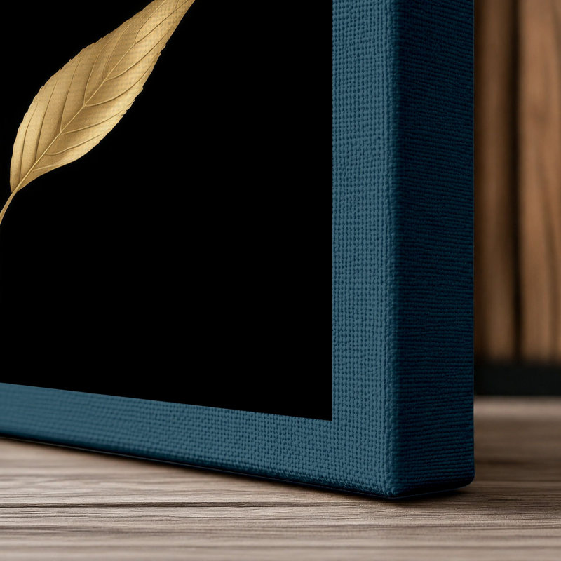 Golden Bloom Study Botanical - Wrapped Canvas, 30x20 - 76.2 x 50.8 cm, Teal Border