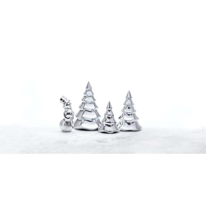 Silver Metal Christmas Tree Figurine Set of 3
