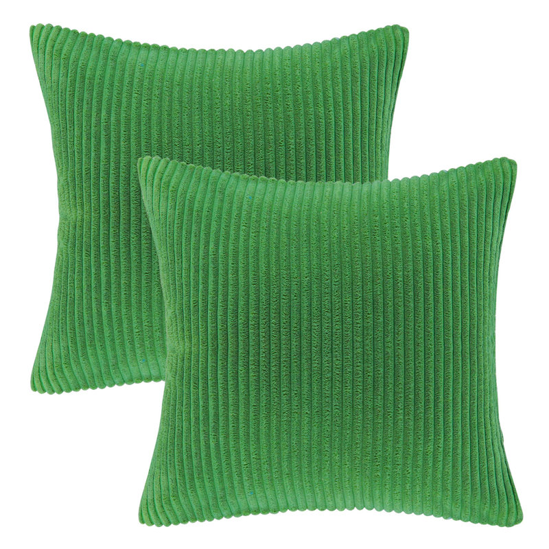 Coussin décoratif en velours côtelé rayé, coussin décoratif texturé de couleur unie, Square 22", Pine Green