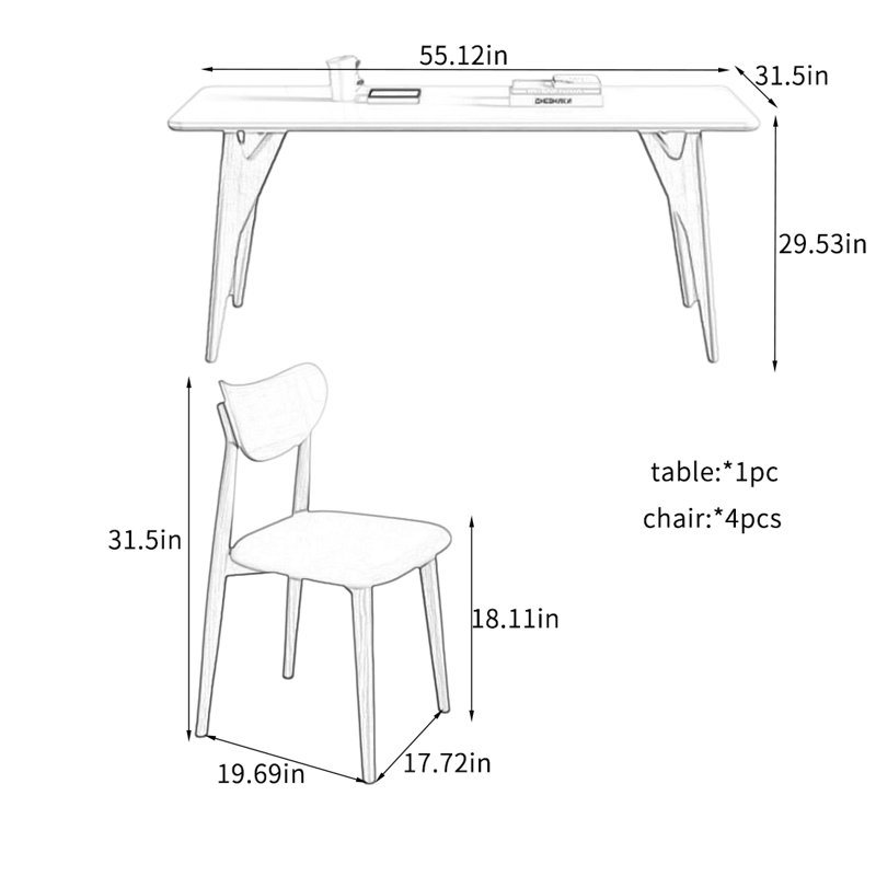 Rock Plate Dining Table Sets with Stable Design., 29.53"H x 55.12"L x 31.5"W