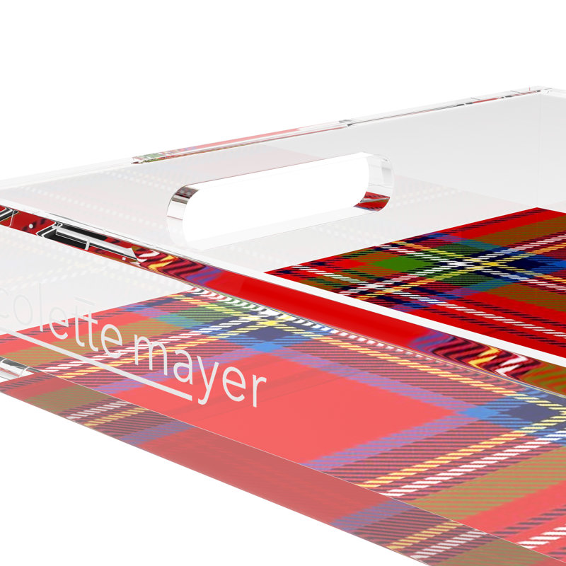 Christmas Tartan Red Acrylic Rectangle Decorative Tray, 12.5"W x 7.75"D x 2"H