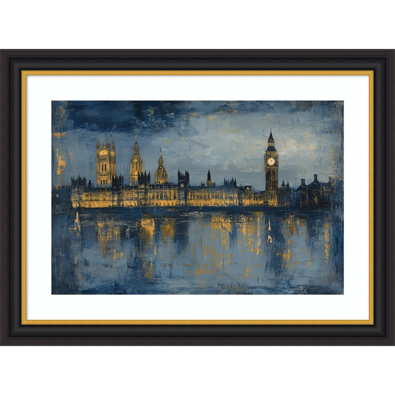 «Cityscape at Night» par Wightmans, impression sur bois encadrée, 34 x 46