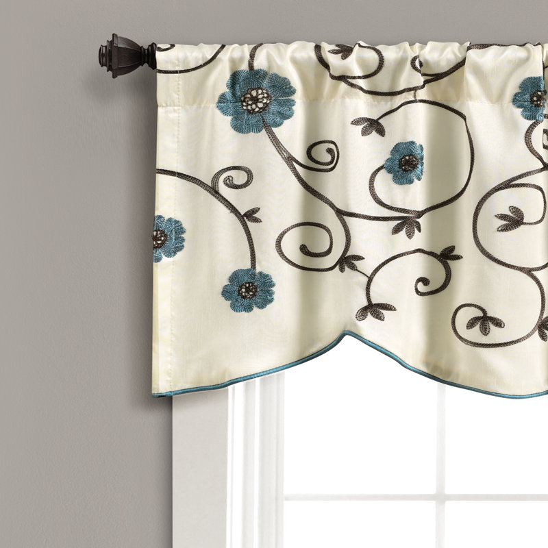 Floral Scalloped 42'' W Window Valance, Blue