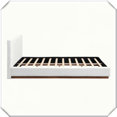 Fabric Upholstered Bed Solid Wood Base Frame Wood Grain Textured Elegant Practical Decor,Queen