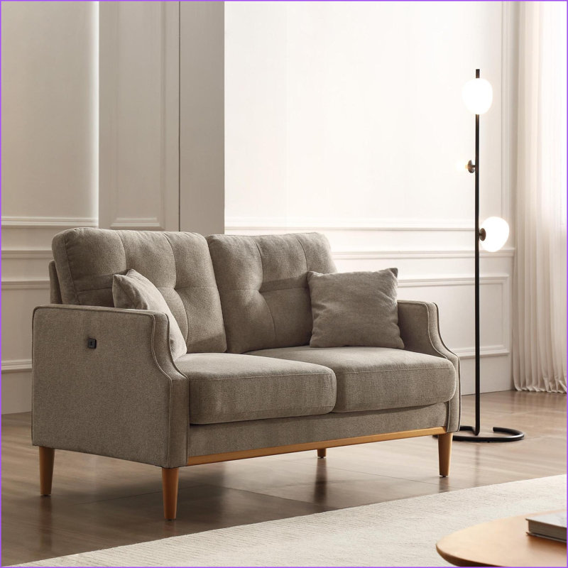 Sofas, 2 Seater Loveseat for Living Room | Cream Waterproof Fabric | USB Ports, Camel