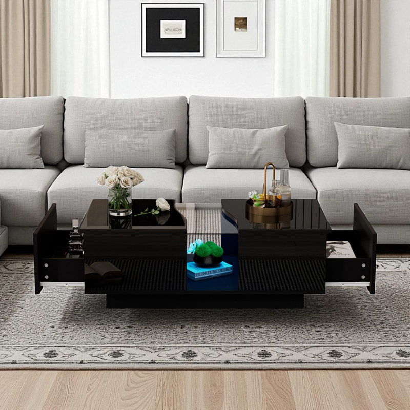 Pedestal Coffee Table with Storage, Black