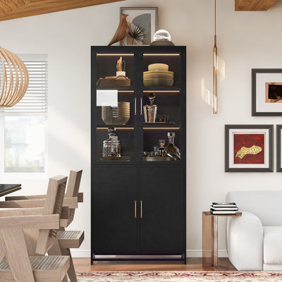 Vitrine de 76,75 po de hauteur avec portes en verre doubles et lumières DEL Armoire vitrée en acier pour objets de collection