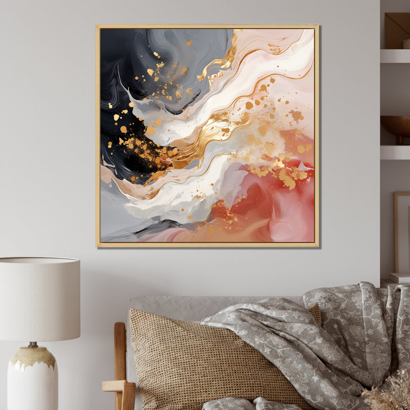 Reproduction sur toile rose et or rose, Cadre naturel flottant, H 30 po x l 30 po x P 1 po
