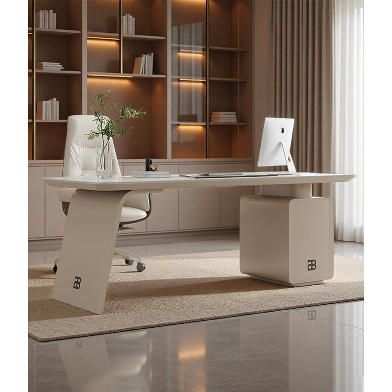 Bureau de luxe crème de style clair, H 29,52 po x l 62,98 po x P 27,55 po