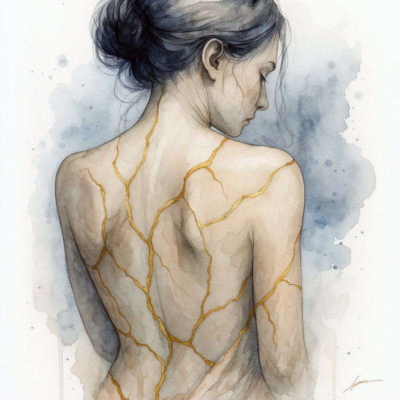 Scars – Kintsugi-Inspired Cracked Back Portrait, 16" H x 16" W