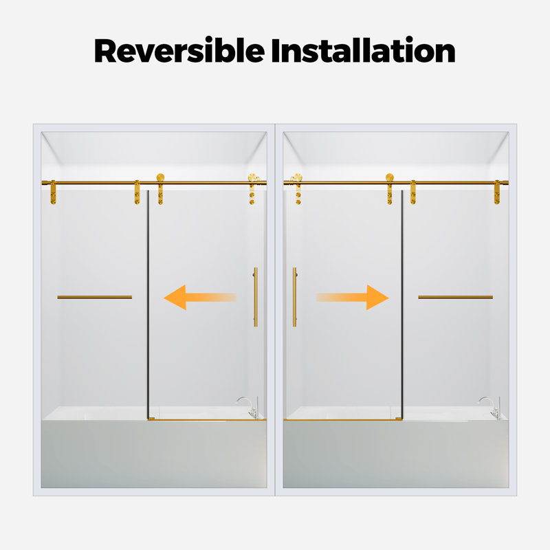 56-60" W x 66" H Frameless Single Sliding Shower Door, 5/16" Tempered Glass, Brushed Gold