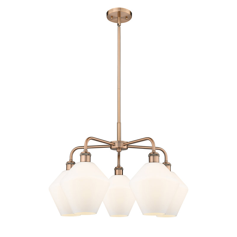 Lustre à 5 lumières, Blanc mat, Cuivre antique