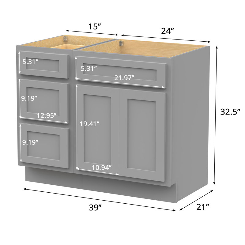 39'' Single Bathroom Vanity Base Only, Gray