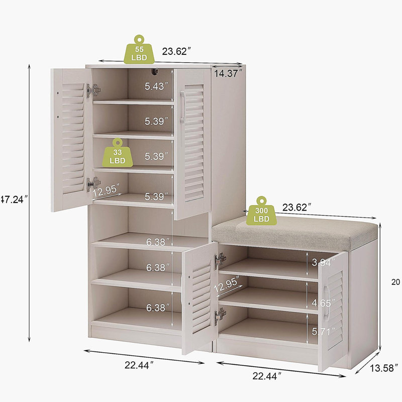 Armoire de rangement pour chaussures multifonctionnelle avec banc et compartiment de rangement 7 + 3, planche à couches réglable, banc à chaussures avec coussin