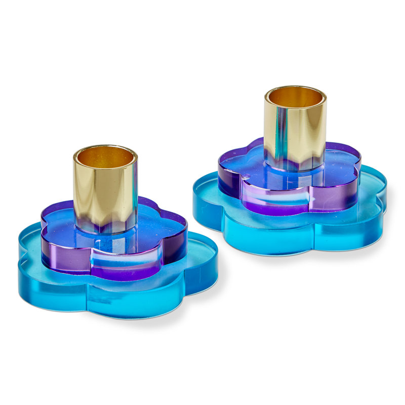 Flower Power Taper Candle Holder Blu Multi Blue Glass Christmas, Blue