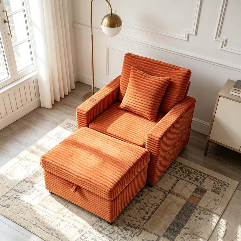 Fauteuil d'appoint confortable en velours côtelé, Orange