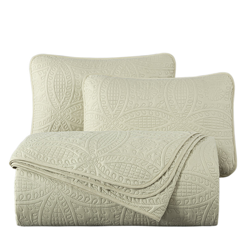 Austin Microfiber Reversible 3-Piece Coverlet / Bedspread Set, Queen Coverlet / Bedspread + 2 Standard Shams, Tan