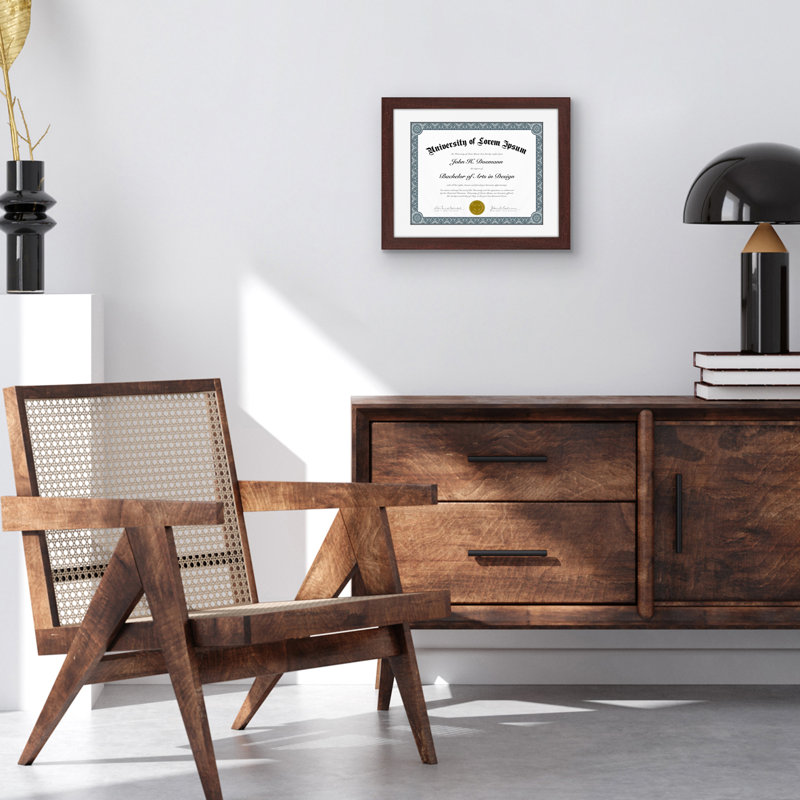 Cadre pour diplômes - 11 x 14 avec passe-partout 8,5 x 11 pour diplômes - bois et verre, Acajou