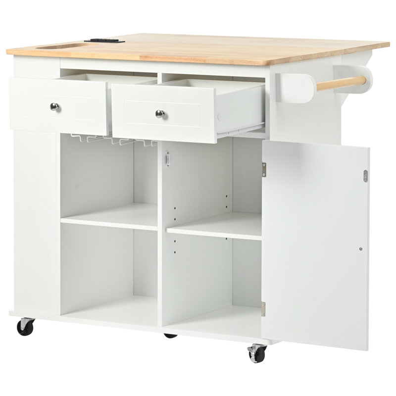 Kitchen Island With Power Outlet, White