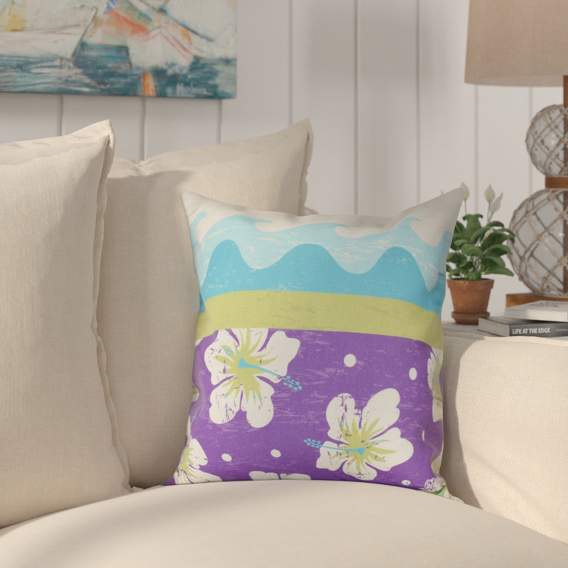 Surf, Sand, & Sea Indoor/Outdoor Reversible Throw Pillow, 16" H x 16" W, Blue