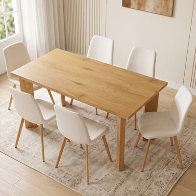 Ensemble de table et de chaises rectangulaires de 160 cm pour six personnes, en panneaux de fibres de densité moyenne, avec six chaises rembourrées, mobilier de salle à manger moderne.