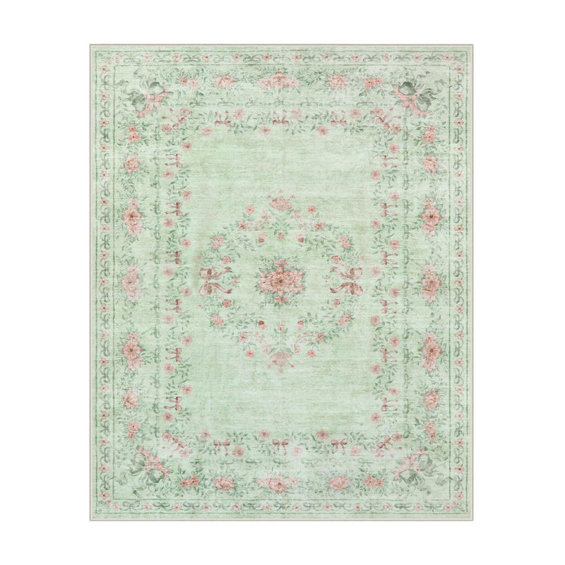 Tapis lavable à motif floral pour chambre d'enfant Kaldi, Rectangulaire 8 pi x 10 pi