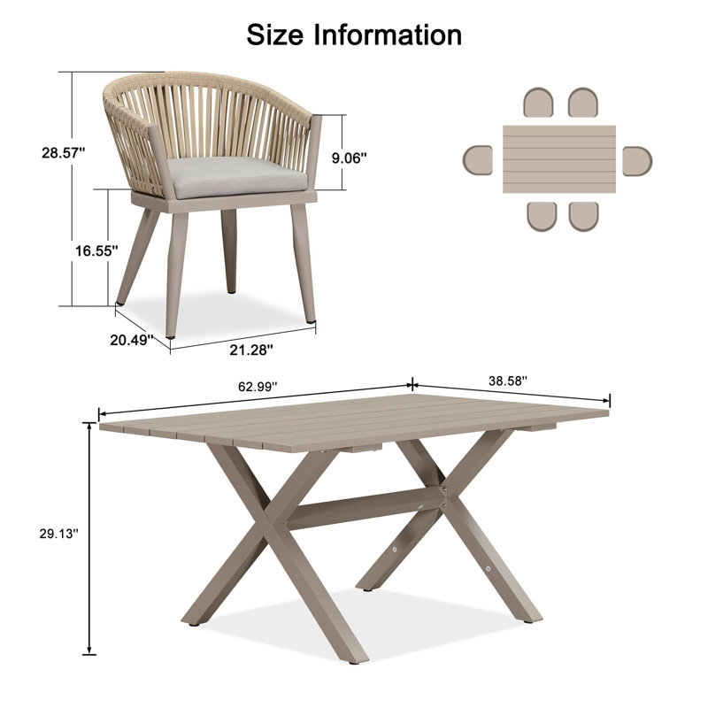 Ensemble de salle à manger rectangulaire pour l'extérieur L 62,99 po pour 6 personnes
