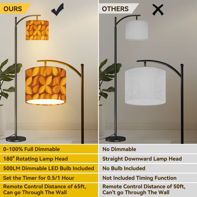 Arc Floor Lamp 70s retro vintage Mid Century Modern Seamless Floor Lamps with Remote LED Lights Adjustable Lamp Shades Tall Standing Lamps for Reading Office Living Room