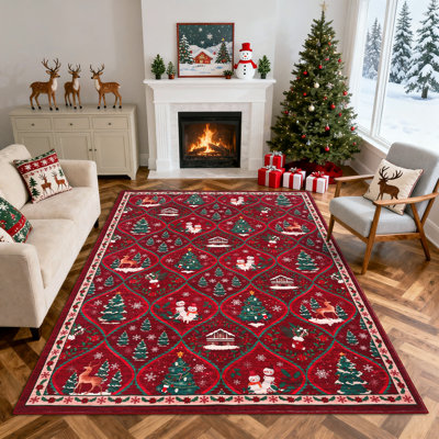 Tapis de chambre de Noël avec tapis antidérapant pour tapis de Noël avec envers antidérapant, tapis d'intérieur lavable à poils courts, tapis de Noël décoratifs sans perte de poils pour le bureau, la cuisine