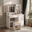 Ensemble de coiffeuse 39,4 "avec tabouret et miroir DEL-210557307