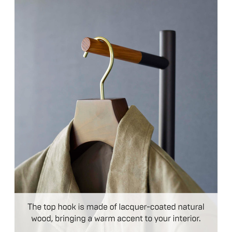Black Steel and Wood Minimalist Coat Rack