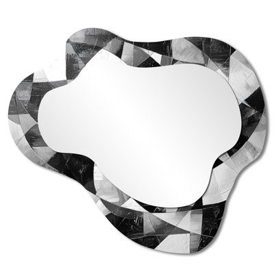 Shattered Symmetry Of Monochrome Cubism I - Abstract Cubism Irregular Asymmetrical Mirror, Modern Wall Mirror, Printed on Metal
